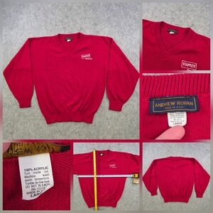VTG Staples Sweater Mens Large Red Acrylic V Neck Knit USA Andrew Rohan